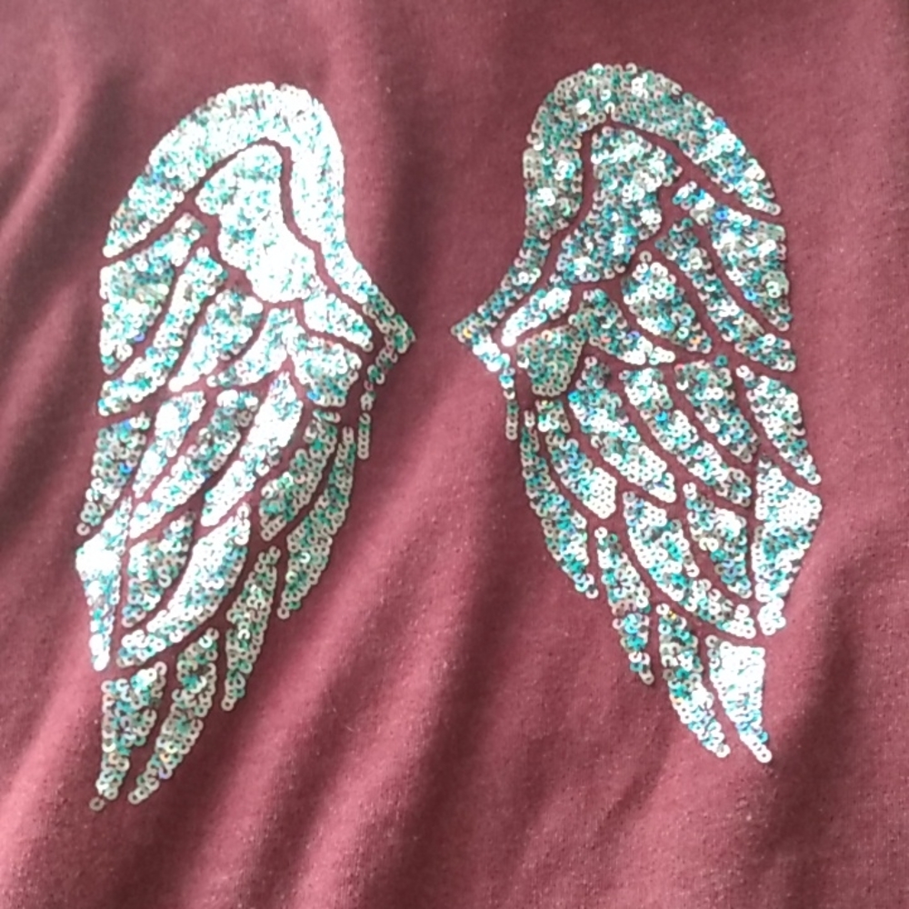 VS |Maroon Hoodie|Silver Sparkle Angel Wings| Size XS - Picture 3 of 4